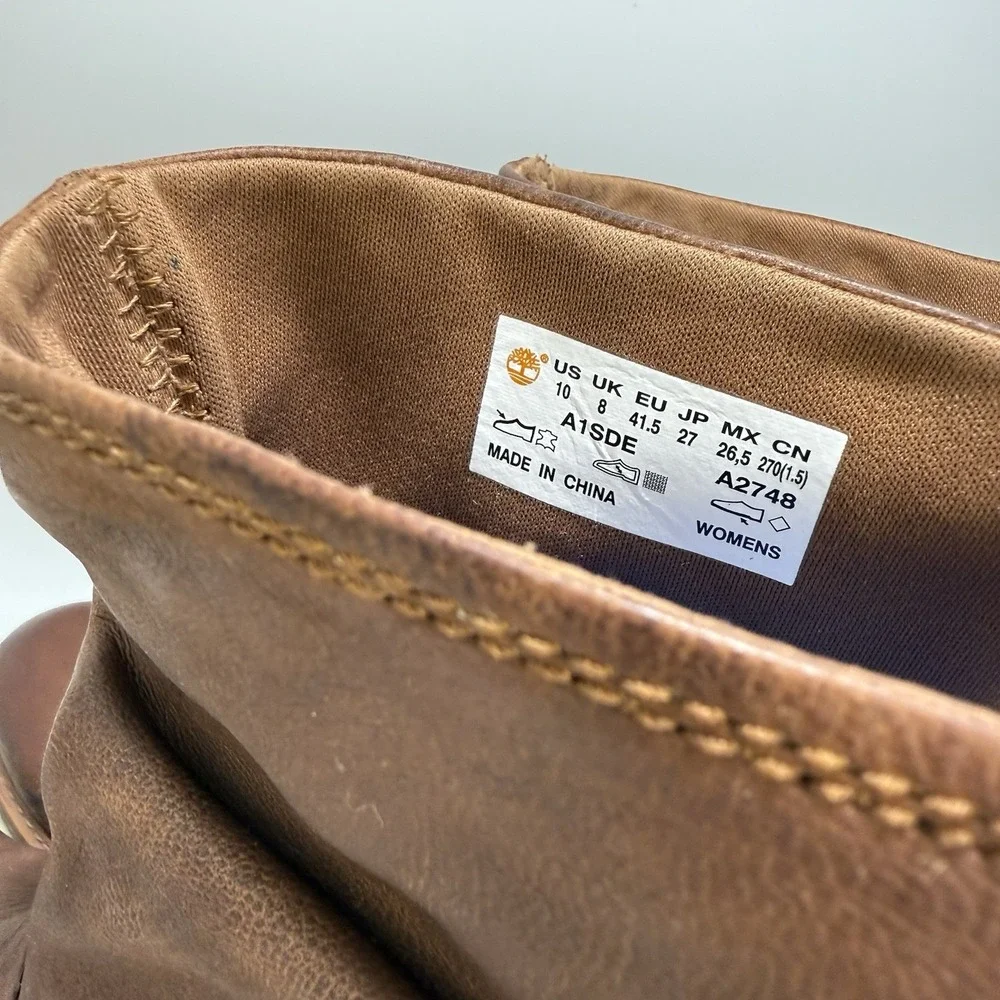Timberland Sutherlin Bay Mid Back Zip Brown Leather Slouch Ankle Boots Women 10